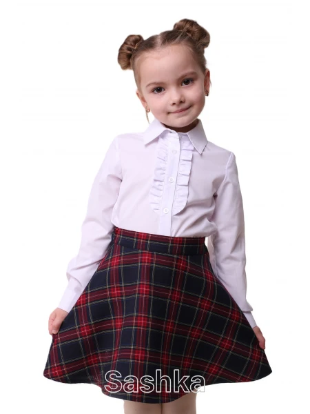 Спідниця для дівчинки Sashka шкільна напівсонце червоно-синя клітинка (напіввовна), розмір 116-152